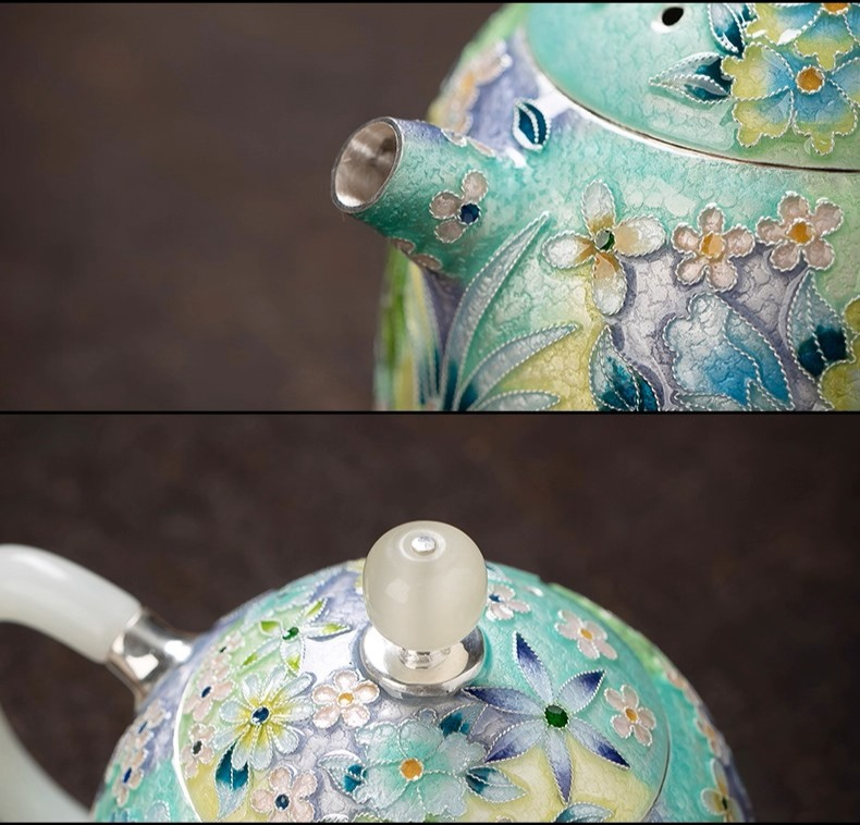 cloisonne Moxiuuan pure handmade wanhua sterling silver teapot 999