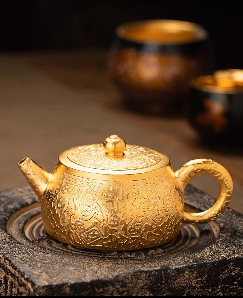 Wang shun 24k gilt baifu gold xishi handmade teapot