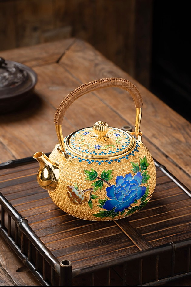 Ink xiu yuan 24k gold-plated sterling silver 999 water kettle