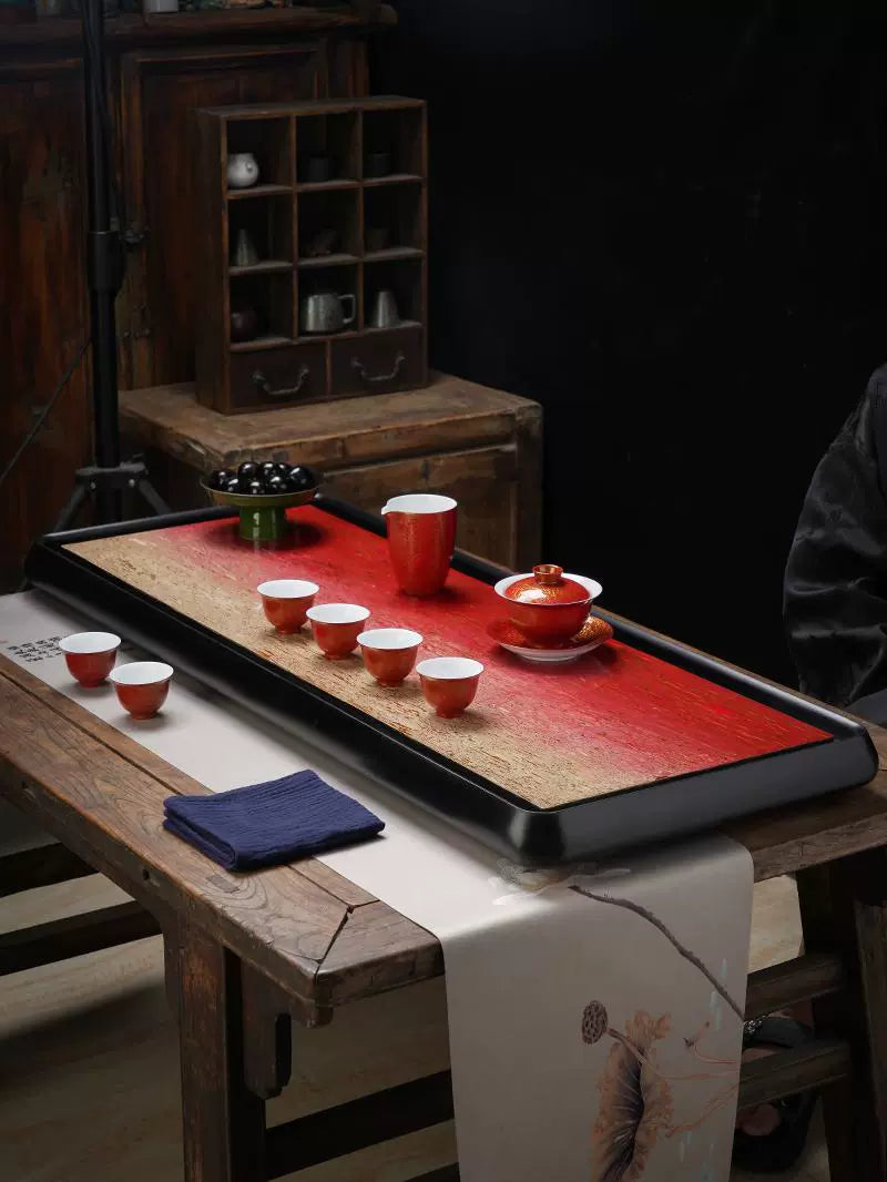 Lacquerware tea set, Fuzhou lacquer luodian dry and wet dual-purpose tea tray, high-grade bakelite tea table, tea set gifts