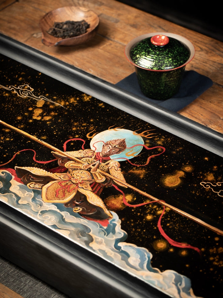 Fuzhou lacquer monkey king black myth wukong lacquer painting bakelite wet and dry tea room tea tray