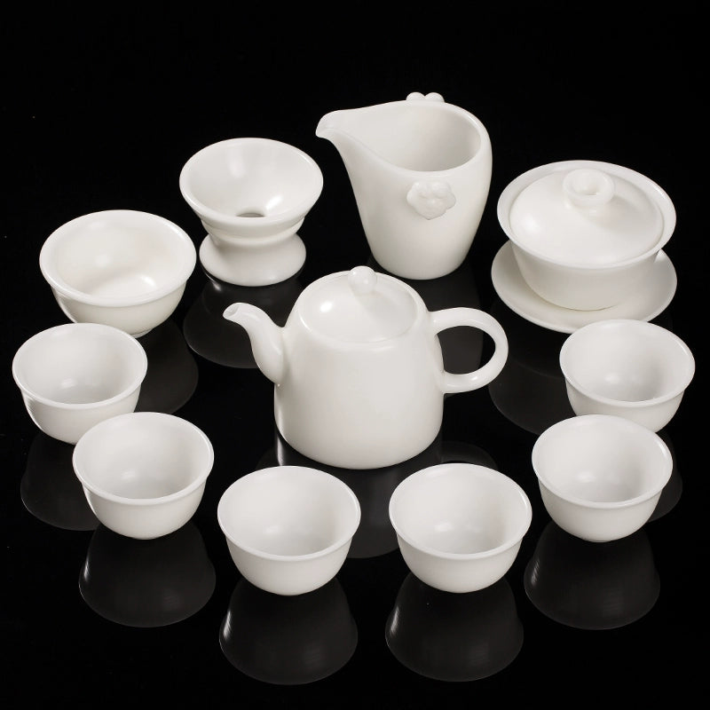 Chen Qingyi's handmade mutton fat jade warm jade tea set