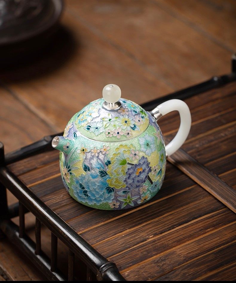 cloisonne Moxiuuan pure handmade wanhua sterling silver teapot 999