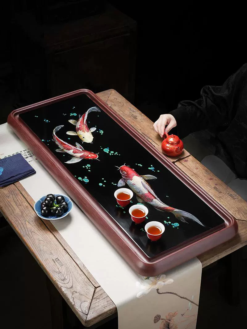 Lacquerware tea set, Fuzhou lacquer hand-painted dry and wet dual-purpose tea tray