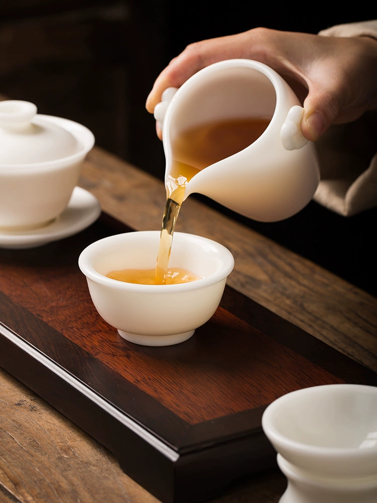 Chen Qingyi's handmade mutton fat jade warm jade tea set